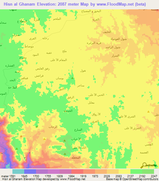 Hisn al Ghanam,Yemen Elevation Map