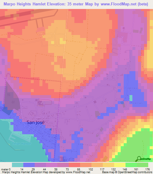 Marpo Heights Hamlet,Northern Mariana Islands Elevation Map