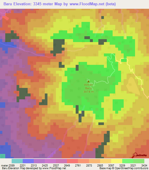 Baru,Panama Elevation Map