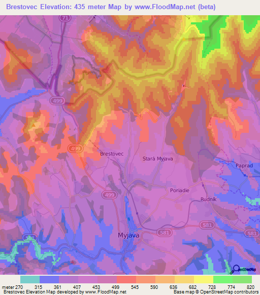 Brestovec,Slovakia Elevation Map