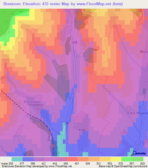 Brestovec,Slovakia Elevation Map