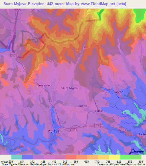 Stara Myjava,Slovakia Elevation Map