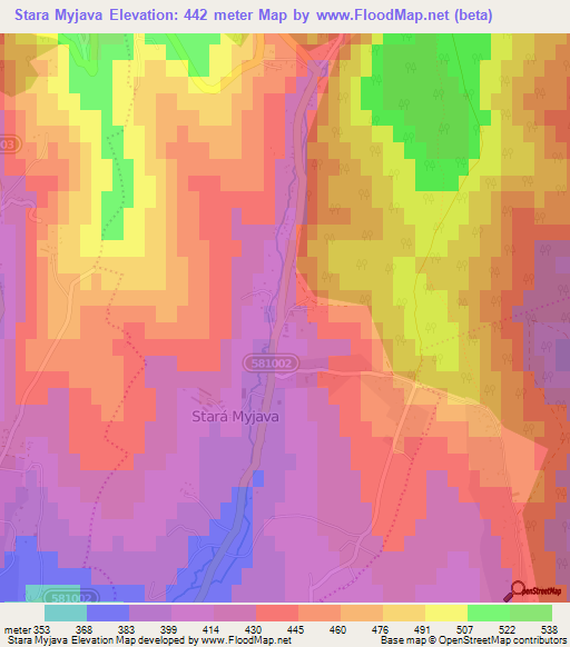 Stara Myjava,Slovakia Elevation Map
