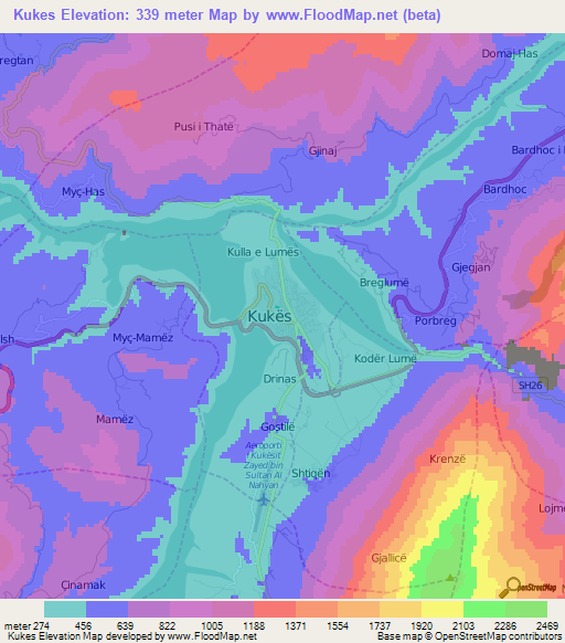 Kukes,Albania Elevation Map