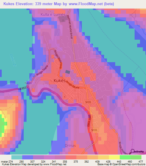 Kukes,Albania Elevation Map
