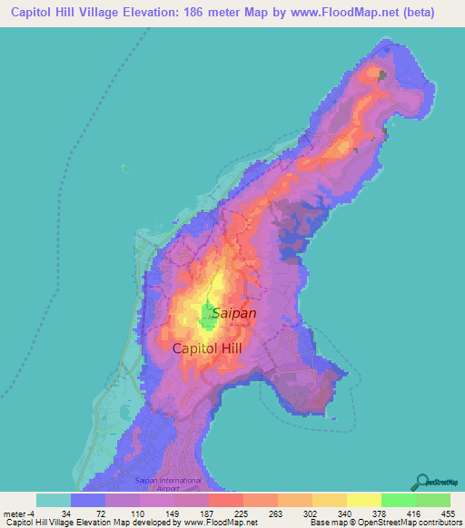 Capitol Hill Village,Northern Mariana Islands Elevation Map