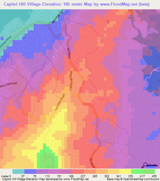 Capitol Hill Village,Northern Mariana Islands Elevation Map