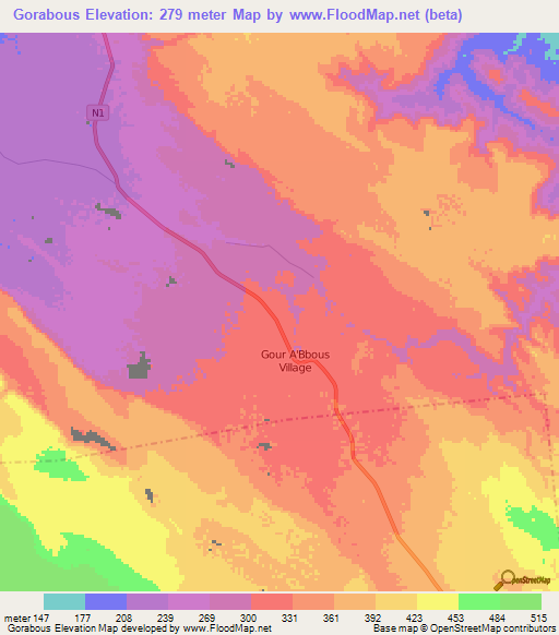 Gorabous,Djibouti Elevation Map