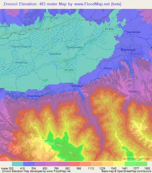 Zrnovci,Macedonia Elevation Map