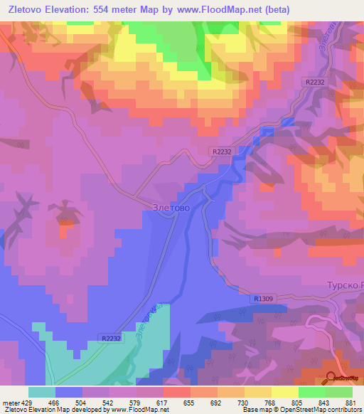 Zletovo,Macedonia Elevation Map