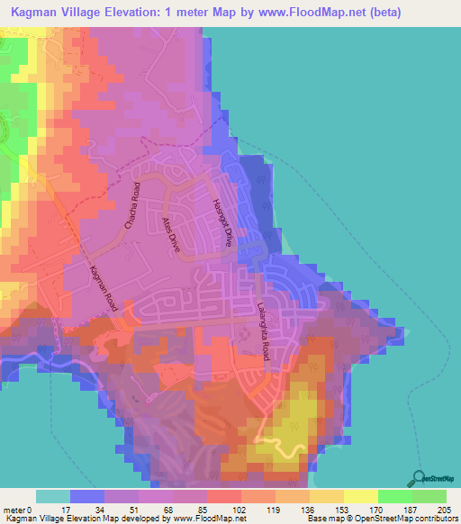 Kagman Village,Northern Mariana Islands Elevation Map