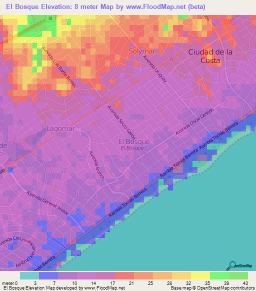 El Bosque,Uruguay Elevation Map