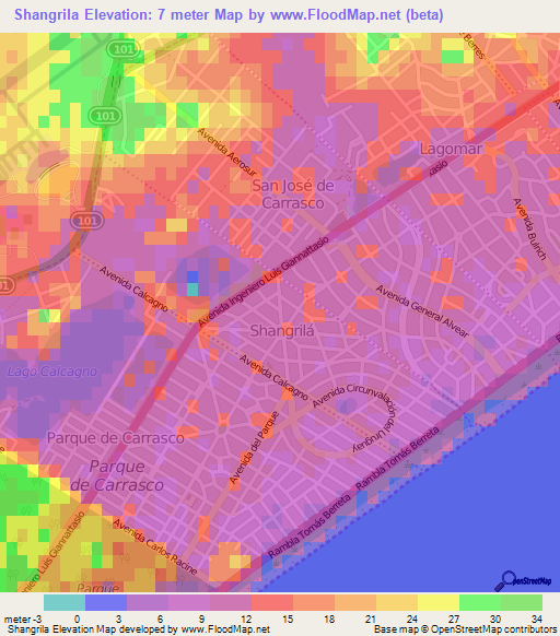 Shangrila,Uruguay Elevation Map