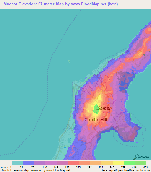 Muchot,Northern Mariana Islands Elevation Map