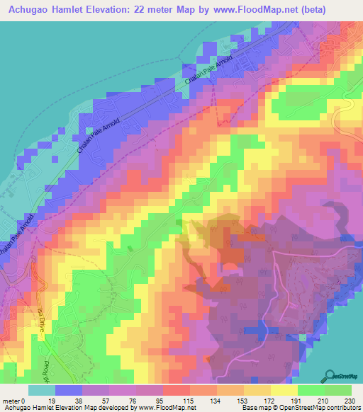 Achugao Hamlet,Northern Mariana Islands Elevation Map