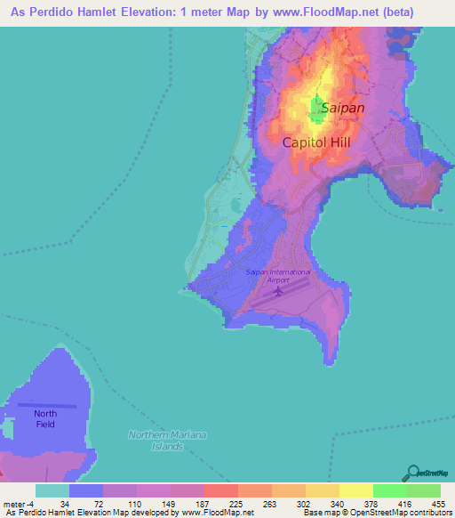 As Perdido Hamlet,Northern Mariana Islands Elevation Map
