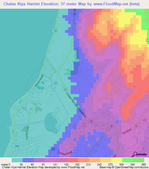 Chalan Kiya Hamlet,Northern Mariana Islands Elevation Map