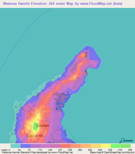 Matansa Hamlet,Northern Mariana Islands Elevation Map