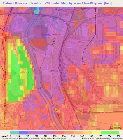 Ostrava-Kuncice,Czech Republic Elevation Map