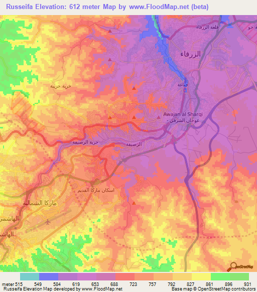 Russeifa,Jordan Elevation Map