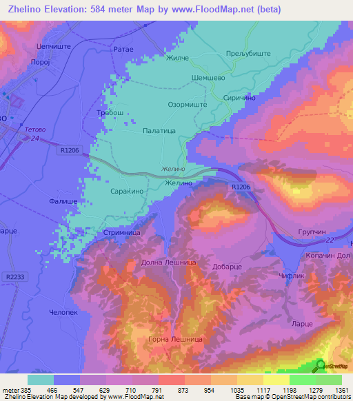 Zhelino,Macedonia Elevation Map