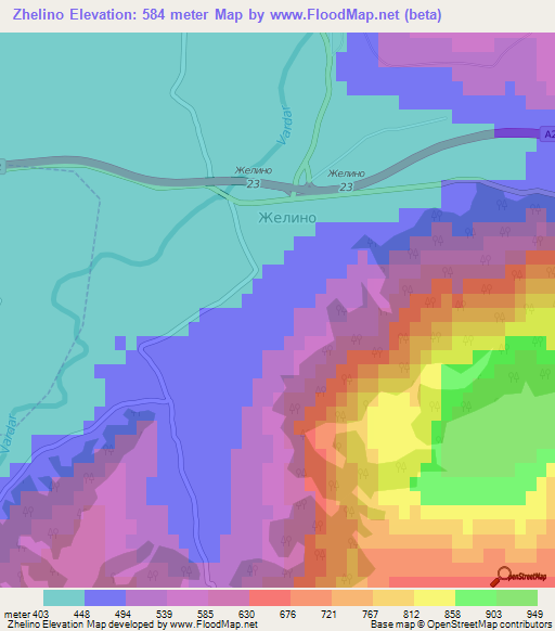 Zhelino,Macedonia Elevation Map