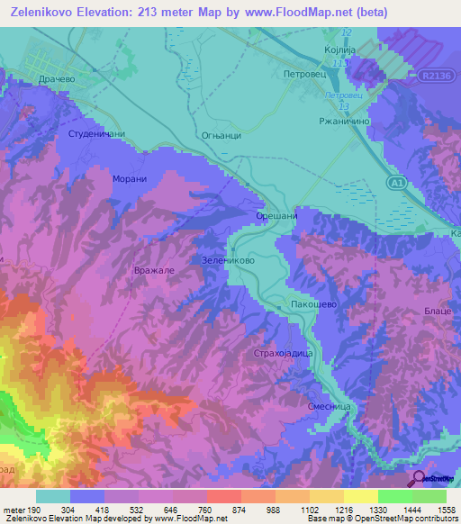 Zelenikovo,Macedonia Elevation Map