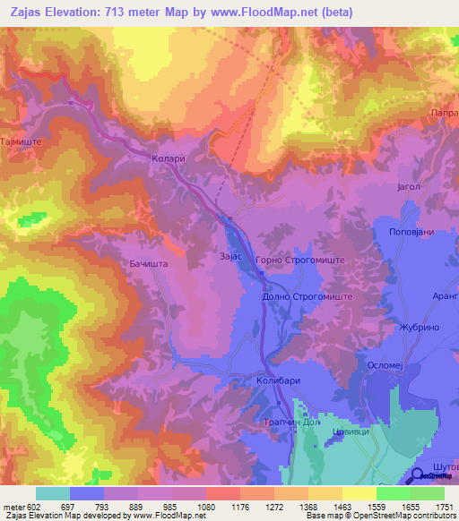 Zajas,Macedonia Elevation Map