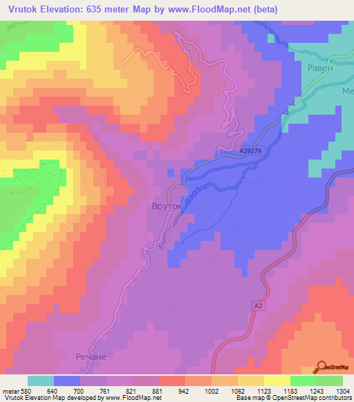 Vrutok,Macedonia Elevation Map