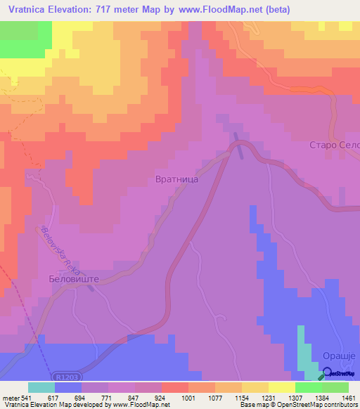 Vratnica,Macedonia Elevation Map