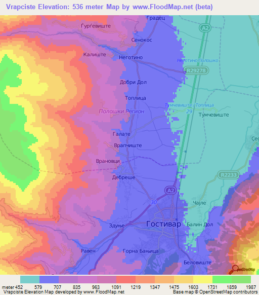 Vrapciste,Macedonia Elevation Map