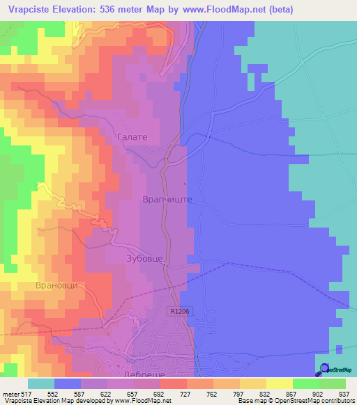 Vrapciste,Macedonia Elevation Map