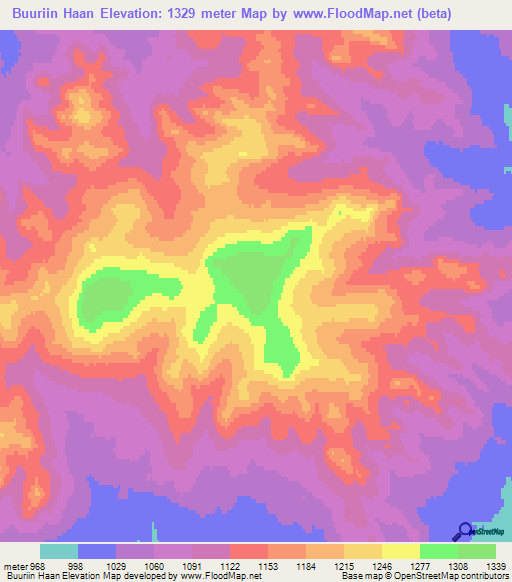 Buuriin Haan,Mongolia Elevation Map