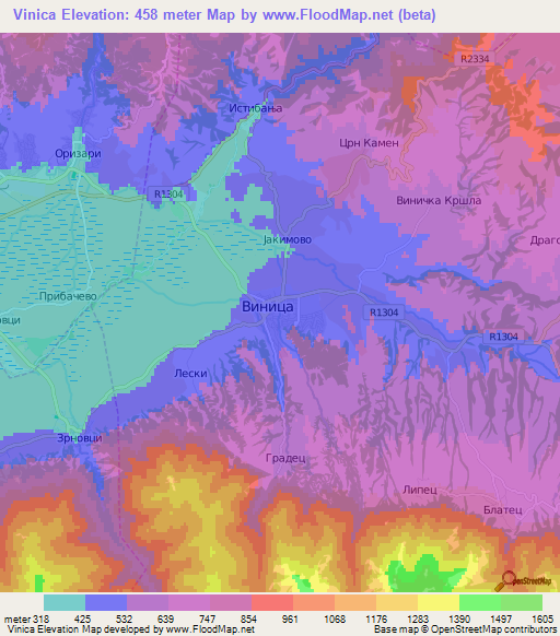 Vinica,Macedonia Elevation Map