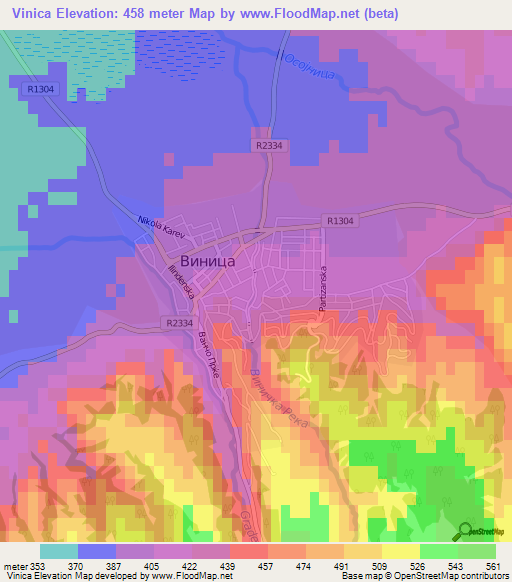 Vinica,Macedonia Elevation Map