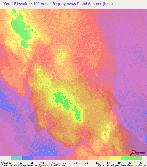 Yerei,Kenya Elevation Map