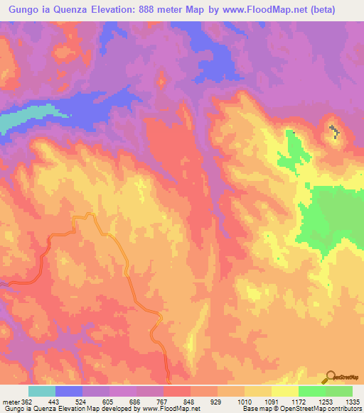 Gungo ia Quenza,Angola Elevation Map