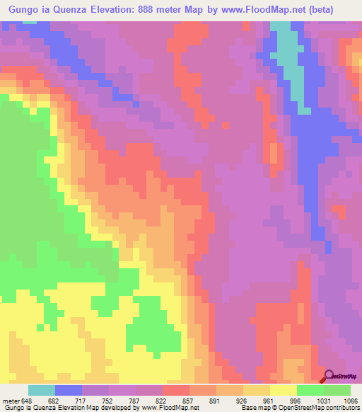 Gungo ia Quenza,Angola Elevation Map