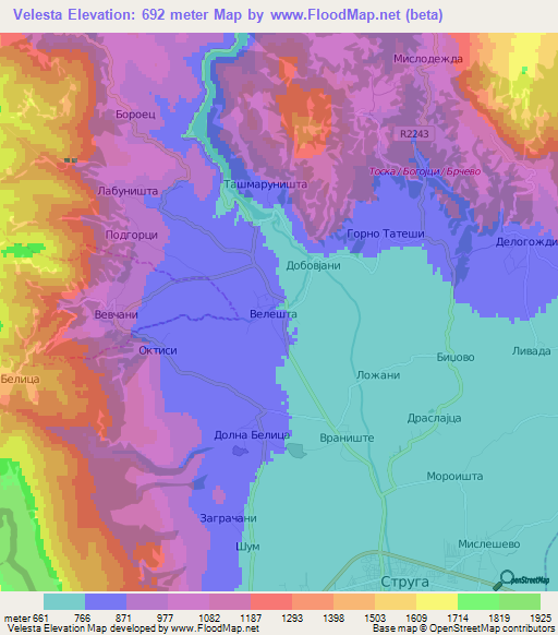 Velesta,Macedonia Elevation Map