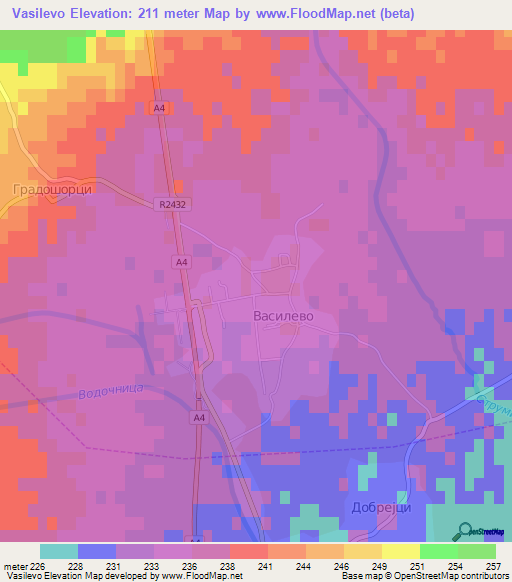 Vasilevo,Macedonia Elevation Map