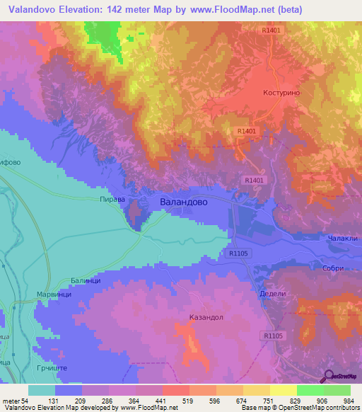 Valandovo,Macedonia Elevation Map