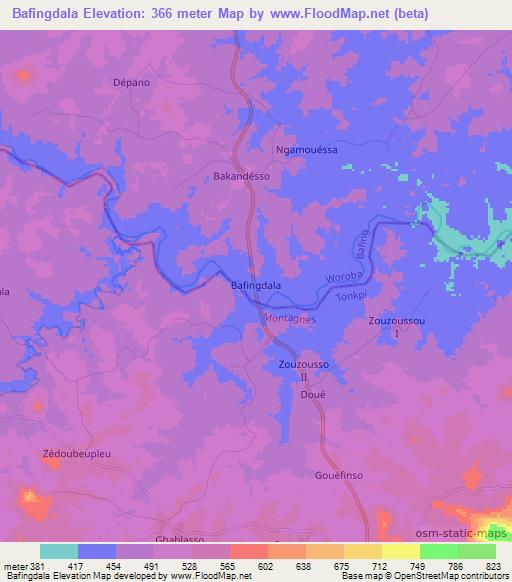 Bafingdala,Ivory Coast Elevation Map