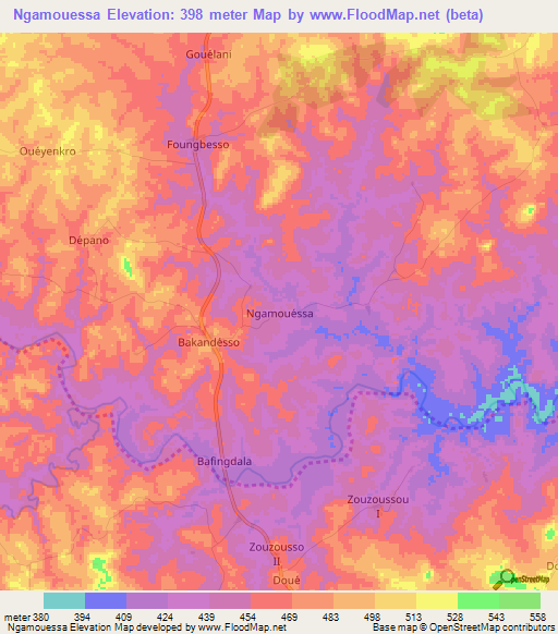 Ngamouessa,Ivory Coast Elevation Map