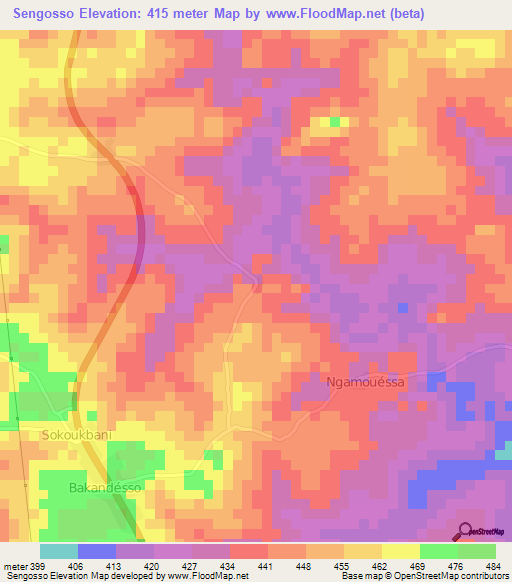 Sengosso,Ivory Coast Elevation Map