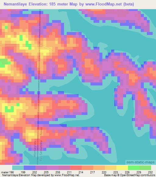 Nemantilaye,Ivory Coast Elevation Map