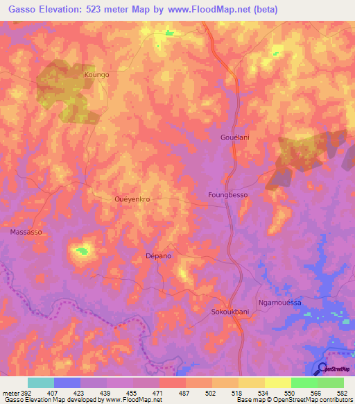 Gasso,Ivory Coast Elevation Map