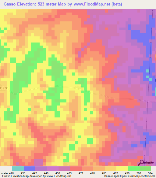 Gasso,Ivory Coast Elevation Map