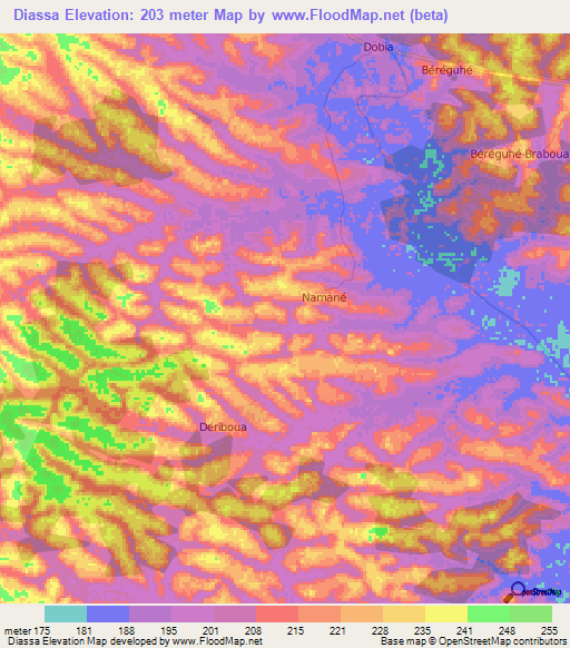 Diassa,Ivory Coast Elevation Map