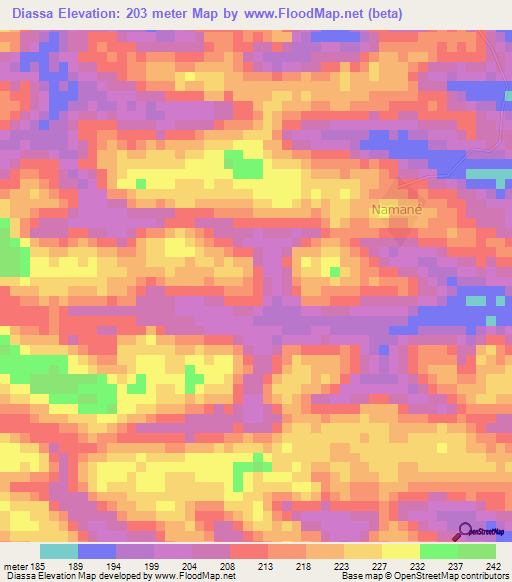 Diassa,Ivory Coast Elevation Map