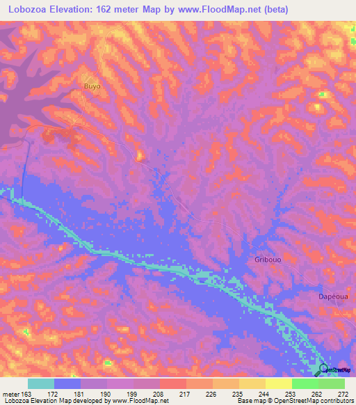 Lobozoa,Ivory Coast Elevation Map